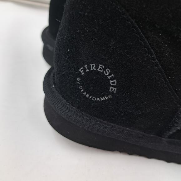 Fireside Dearfoams Womens Riverland Black Shearling Fur Lined Ankle Booties 10 - Picture 6 of 9